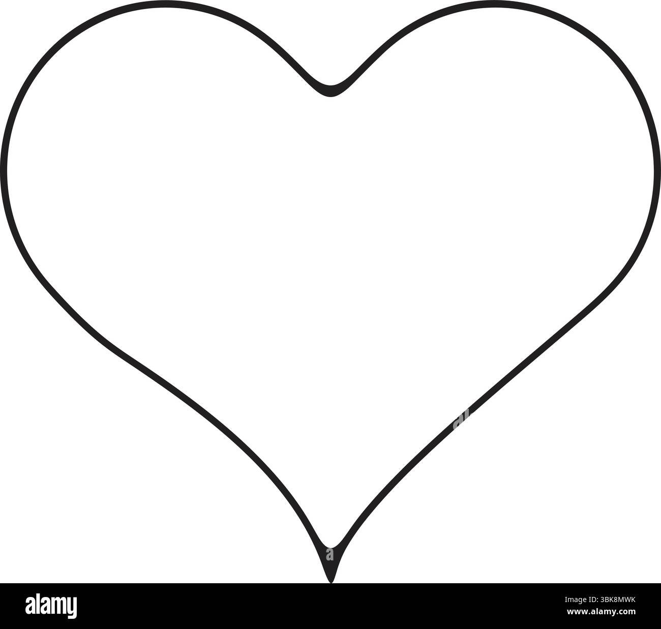 Contorno del cuore nero minimale su sfondo bianco, perfetto per l'uso romantico, artistico o grafico in modelli, cartoline, poster e altro ancora. Illustrazione Vettoriale