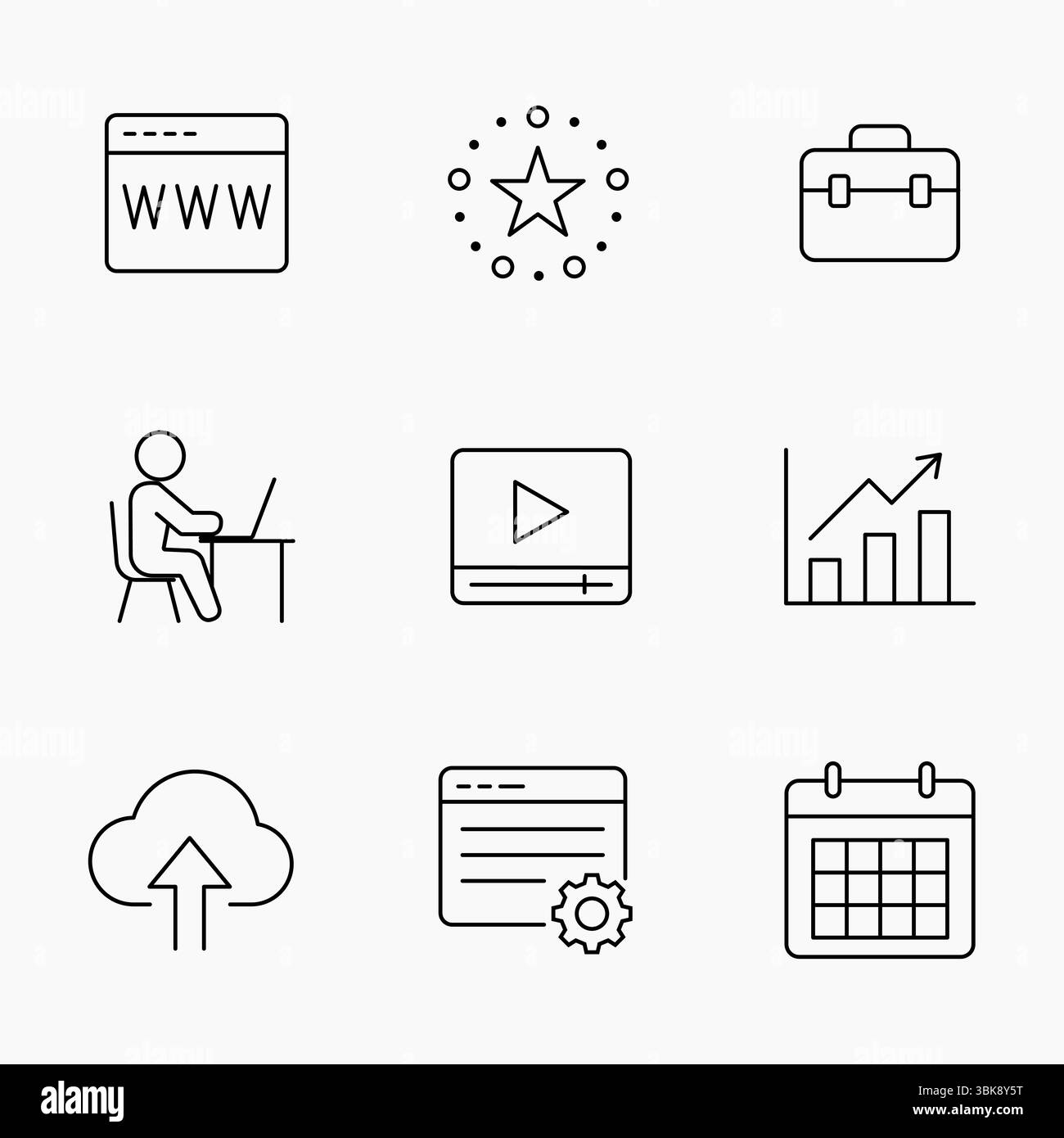 Icone Minimal Outline impostate per Digital Work e Online Business Tools, perfette per contenuti digitali e illustrazioni vettoriali Illustrazione Vettoriale