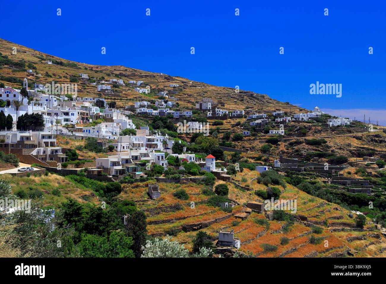 Villaggio di montagna di Triantaros, Tinos, Isole Cicladi, Grecia. Foto Stock