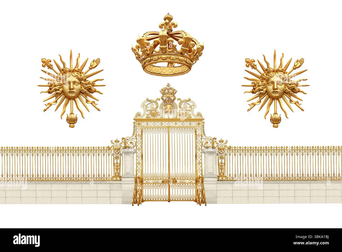 Porte d'oro al castello di Versailles, in francia, isolate su sfondo bianco Foto Stock