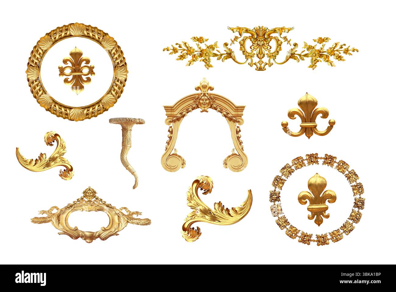 Dettagli dorati isolati su sfondo bianco Versailles Francia. Foto Stock
