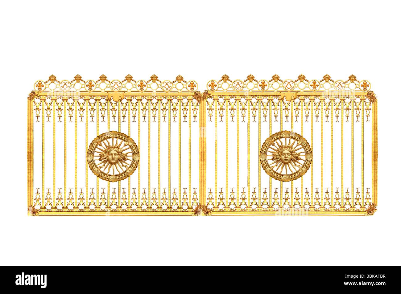 cancelli dorati isolati su sfondo bianco Foto Stock