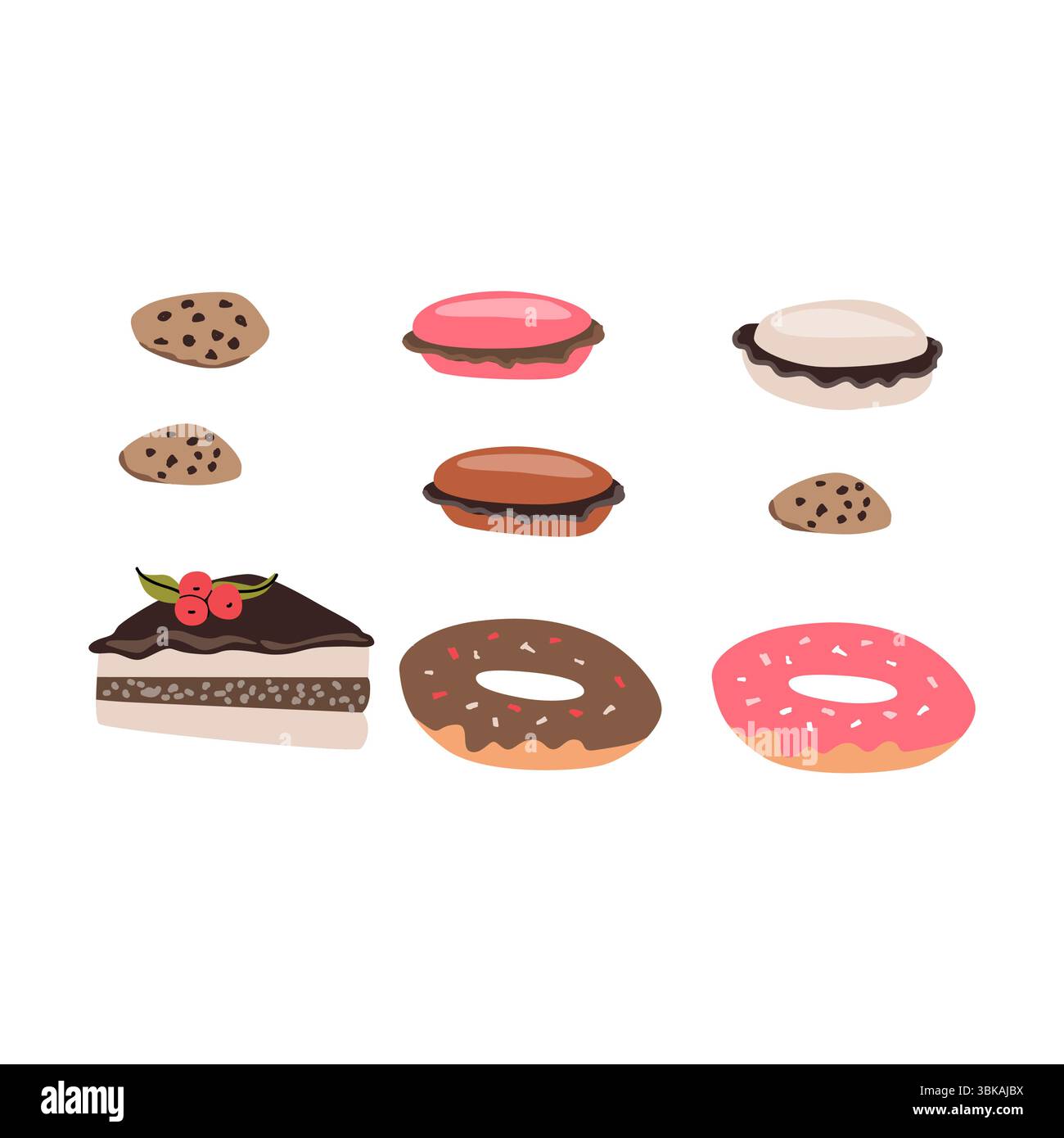 Deliziosi pasticcini assortiti e biscotti per un design da forno. Illustrazione Vettoriale