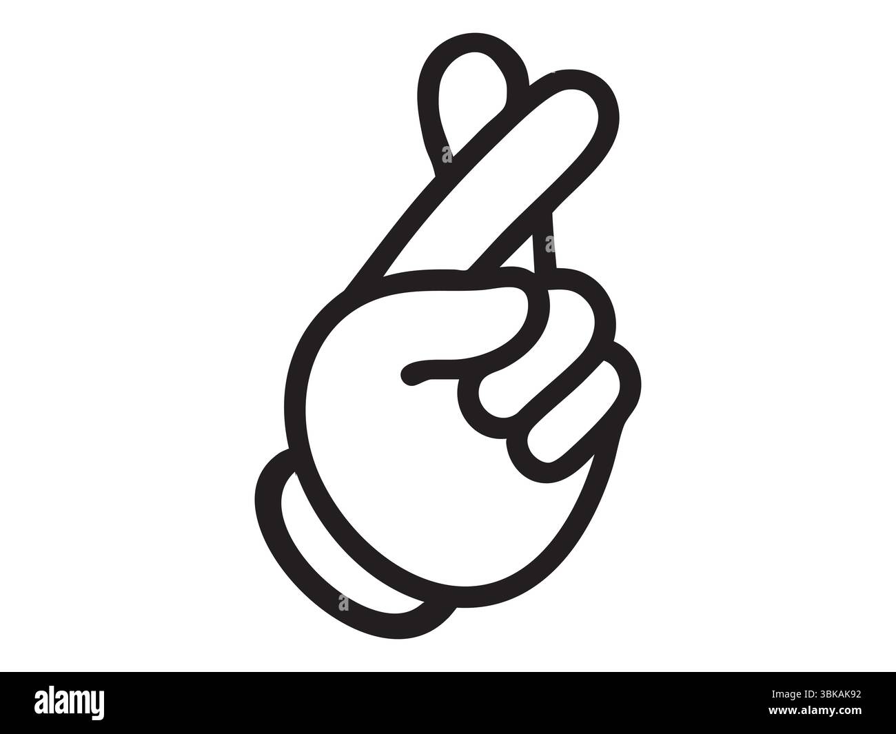 Contorno nero di un gesto della mano icona delle dita incrociate isolata su sfondo bianco, illustrazione grafica. concetto di speranza, fortuna, promessa, fede, bianco Illustrazione Vettoriale