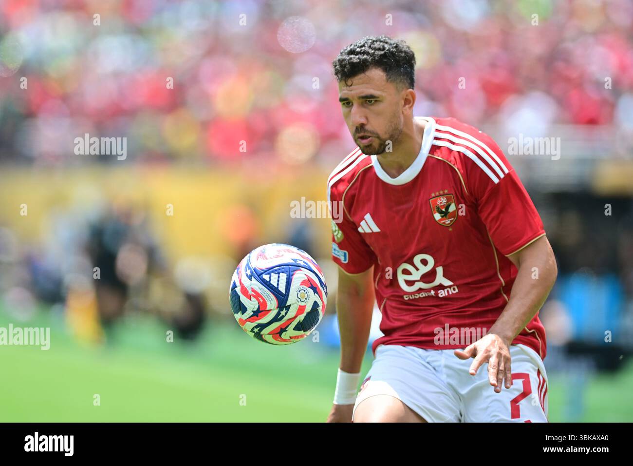 NEW YORK (NY), 06/19/2025 - CLUB WORLD CUP/PALMEIRAS X AL-ALHY(EGY) - Trezeguet da al-Alhy , durante la partita tra PALMEIRAS X AL-ALHY(EGY), valida per il secondo round della fase a gironi della Coppa del mondo FIFA Club 2025, tenutasi presso il MetLife Stadium, New Jersey, il giorno 19. (Foto: Eduardo Carmim/Alamy Live News) Foto Stock