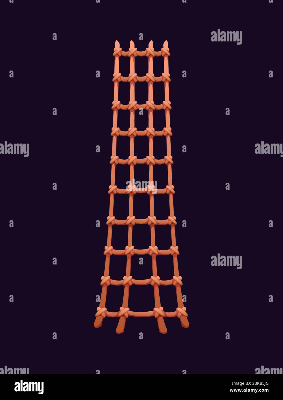 Icona a forma di pirata con scala a pirata, scale in corde legate con gradini di legno. Elemento di arrampicata vettoriale per nave, isola di fuga, avventura marina o gioco fantasy con tema nautico Illustrazione Vettoriale
