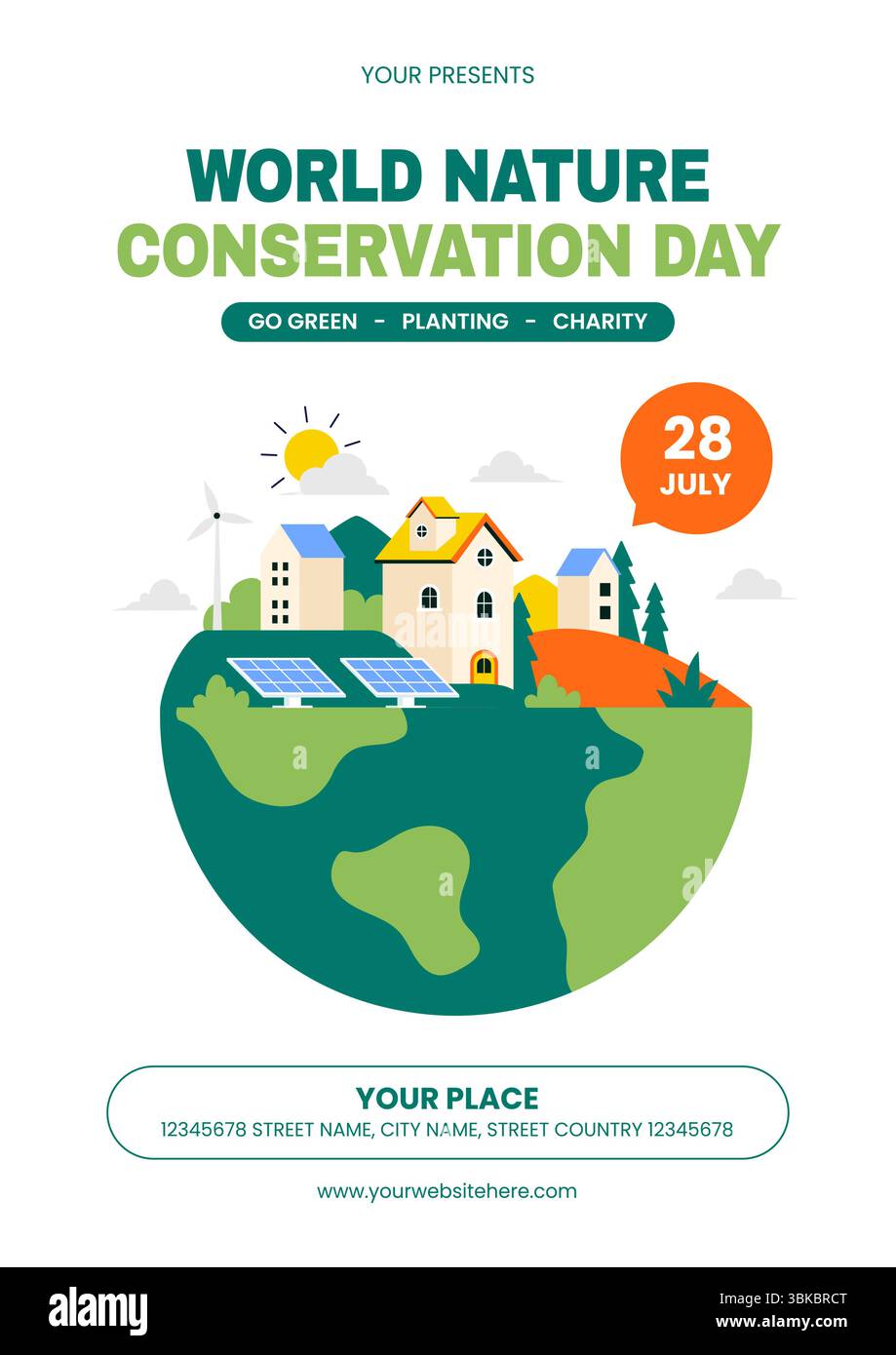 Opuscolo sulla protezione dell'ambiente sui social media per la giornata della conservazione della natura in stile Flat Cartoon Illustrazione Vettoriale