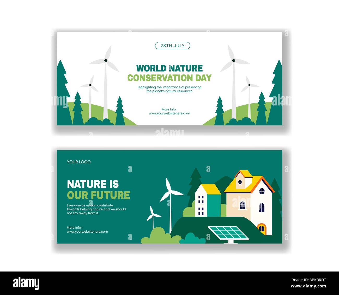 Progettazione di striscioni orizzontali per la giornata mondiale della conservazione della natura in un'illustrazione in stile piatto Illustrazione Vettoriale