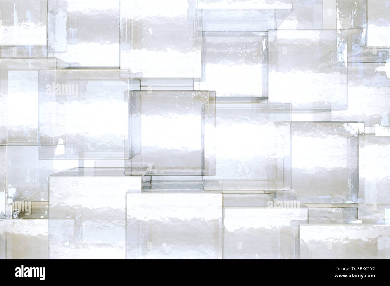 I cubi di vetro traslucidi si sovrappongono in un'installazione dal design luminoso e piatto che crea un effetto gradiente Foto Stock