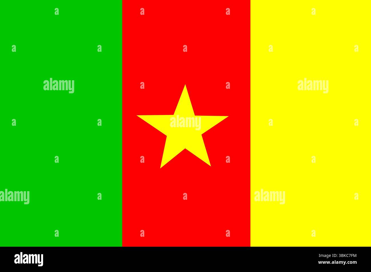 Visualizzazione di una bandiera piatta con bande verdi rosse gialle e una stella gialla centrale su sfondo trasparente Foto Stock