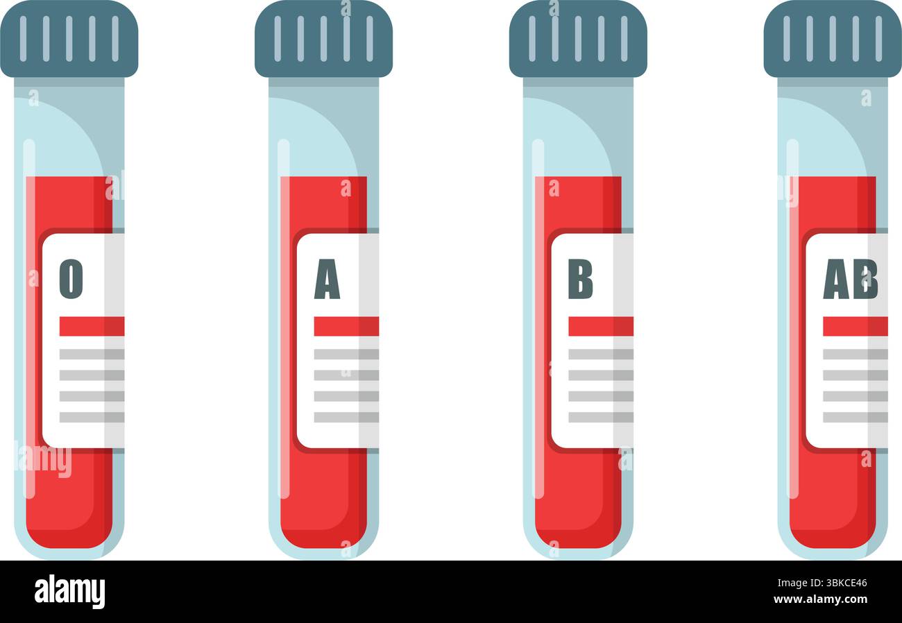 Icona della provetta per l'analisi del sangue in stile piatto. Illustrazione del vettore di assistenza medica su sfondo isolato. La donazione di sangue firma il concetto di business. Illustrazione Vettoriale