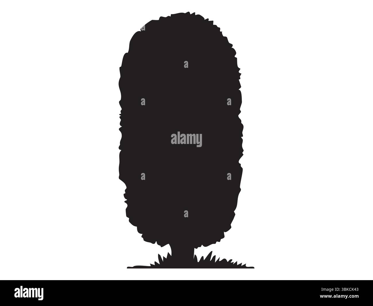 Sagoma nera di un albero su sfondo bianco isolato, illustrazione grafica. concetto di natura, pianta, progettazione paesaggistica, scenario naturale, icona, l Illustrazione Vettoriale