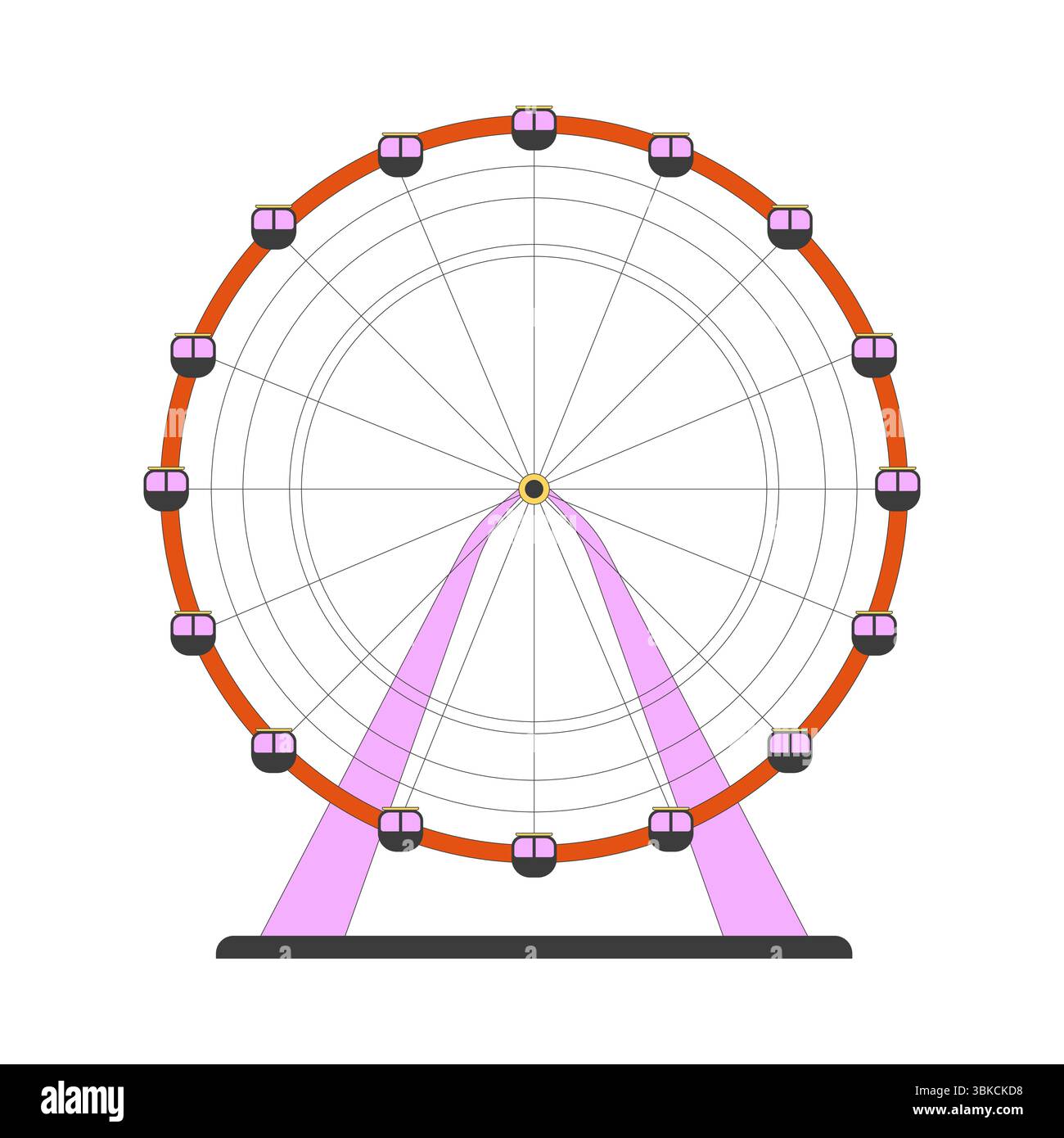Parco divertimenti ruota panoramica oggetto cartoni animati 2D. Illustrazione Vettoriale