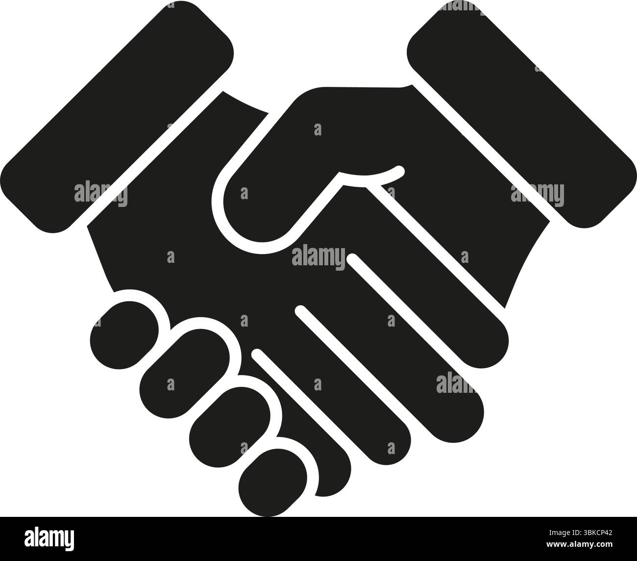 Icona fissa handshake. Simbolo della silhouette di partnership, accordo e collaborazione. Lavoro di squadra, rapporti commerciali e comprensione reciproca. Isolato Illustrazione Vettoriale