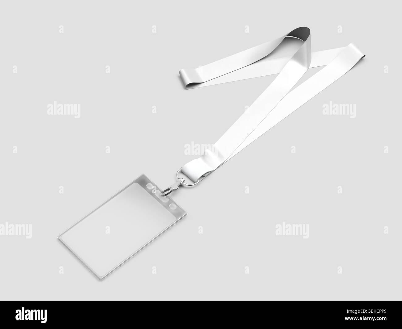 Cordone bianco bianco con porta-schede di identità in plastica 3D Rendering Mockup Foto Stock