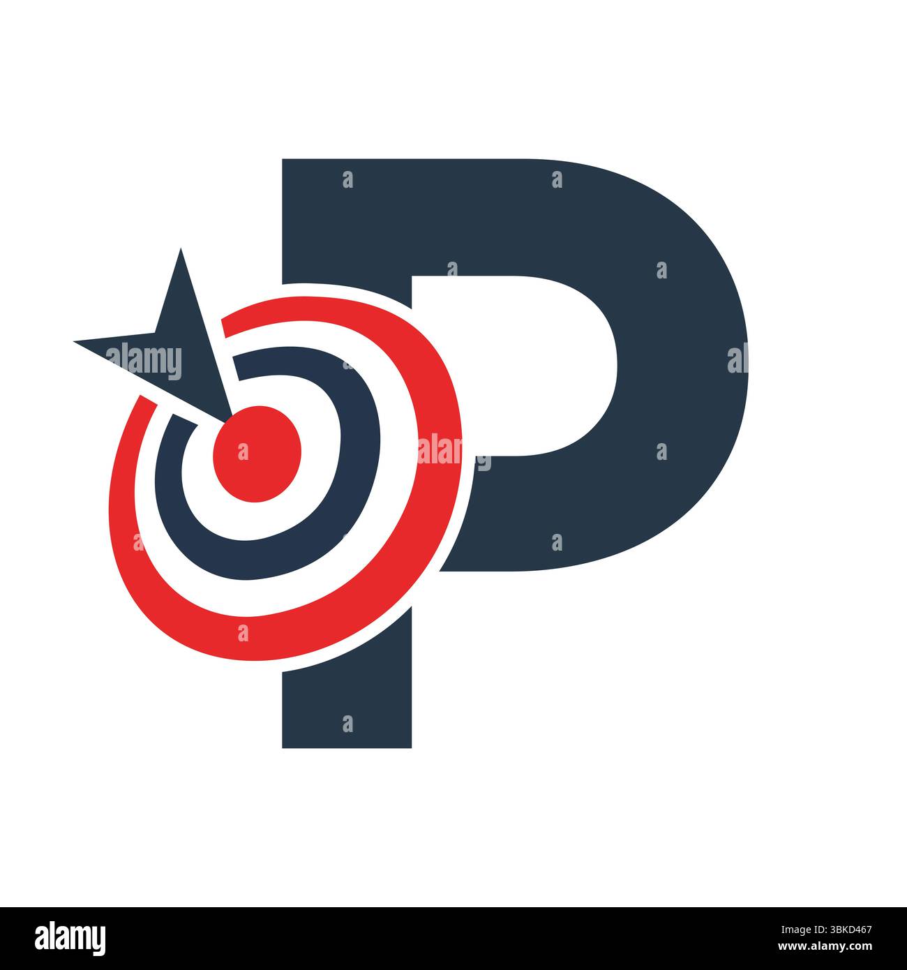 Logo di destinazione iniziale sulla lettera P Concept for Success Symbol. Design del logo degli obiettivi aziendali Illustrazione Vettoriale