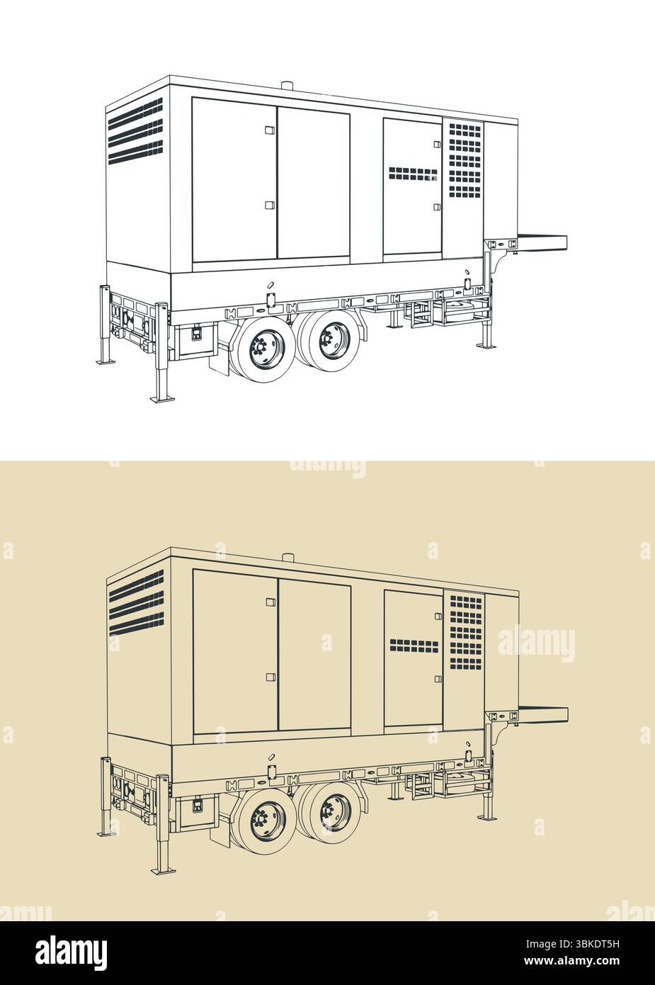 Illustrazioni vettoriali stilizzate del rimorchio del generatore diesel Illustrazione Vettoriale