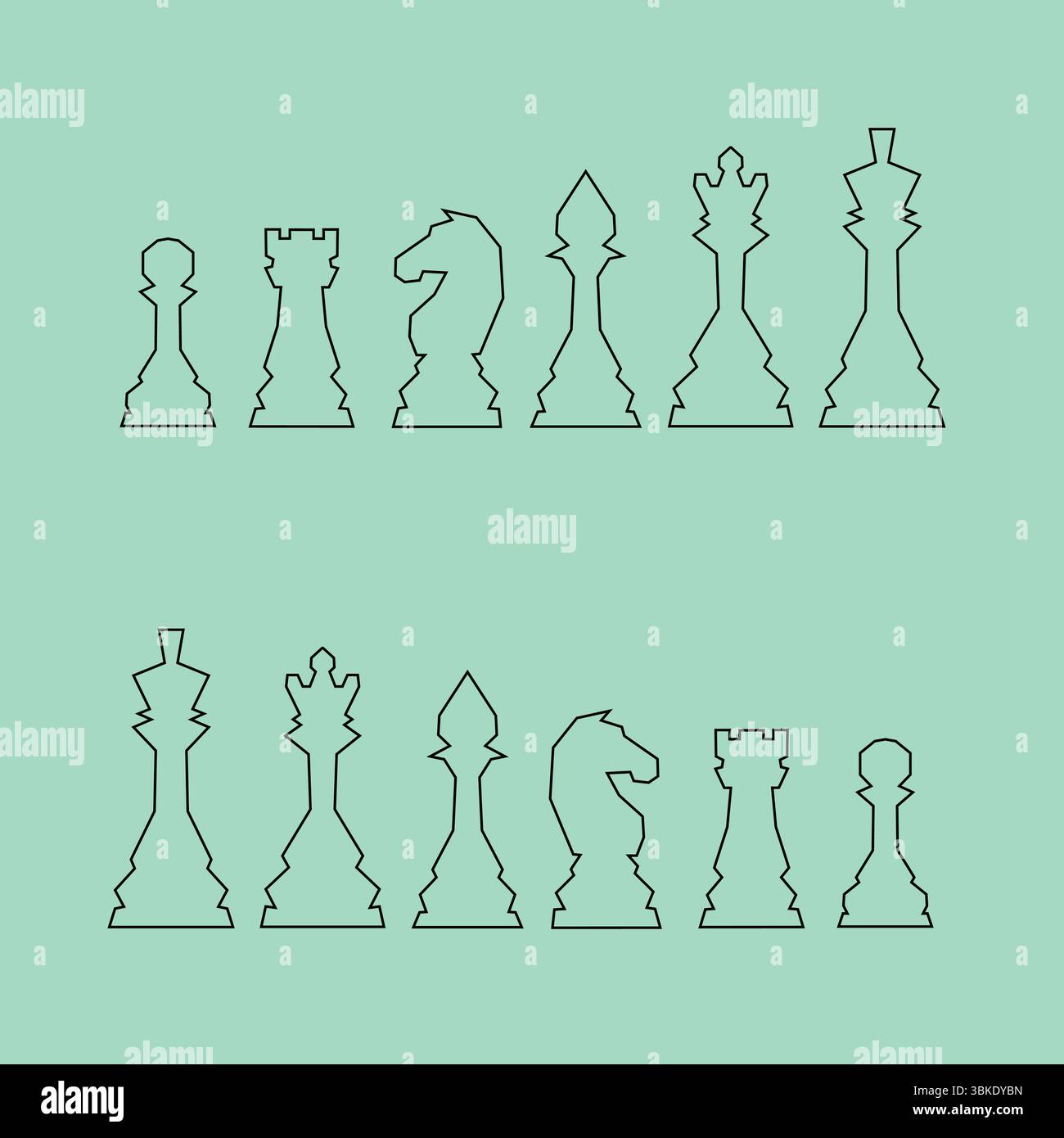 Set di icone delle figure degli scacchi. Gioco da tavolo. Re, regina, vescovo, pedone, cavallo, cavaliere, cavolo. Giornata internazionale degli scacchi. Torneo di scacchi. Concetto di strategia Illustrazione Vettoriale