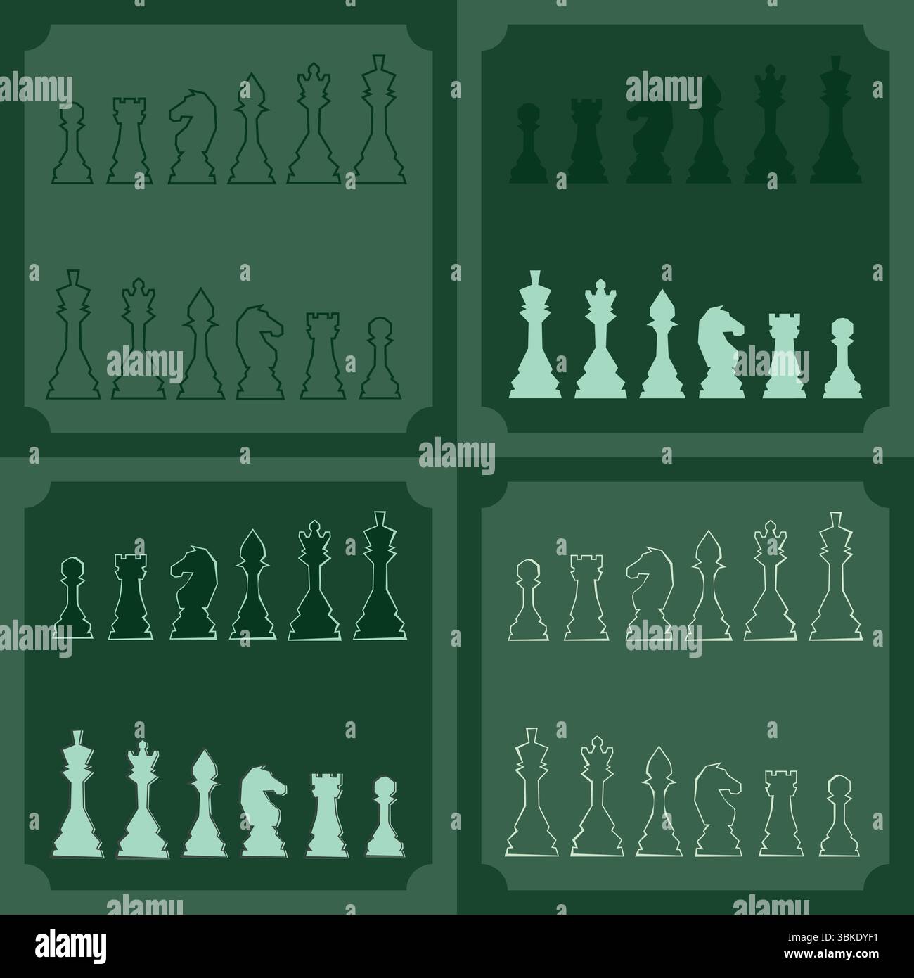 Set di icone delle figure degli scacchi. Gioco da tavolo. Re, regina, vescovo, pedone, cavallo, cavaliere, cavolo. Giornata internazionale degli scacchi. Torneo di scacchi. Concetto di strategia Illustrazione Vettoriale