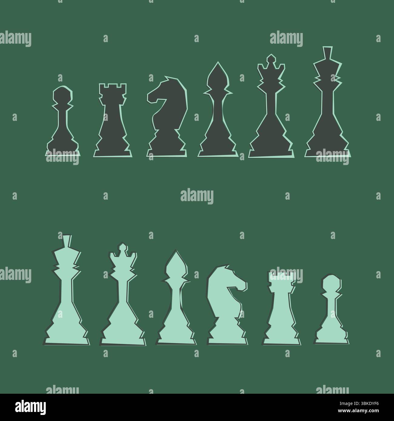 Set di icone delle figure degli scacchi. Gioco da tavolo. Re, regina, vescovo, pedone, cavallo, cavaliere, cavolo. Giornata internazionale degli scacchi. Torneo di scacchi. Concetto di strategia Illustrazione Vettoriale