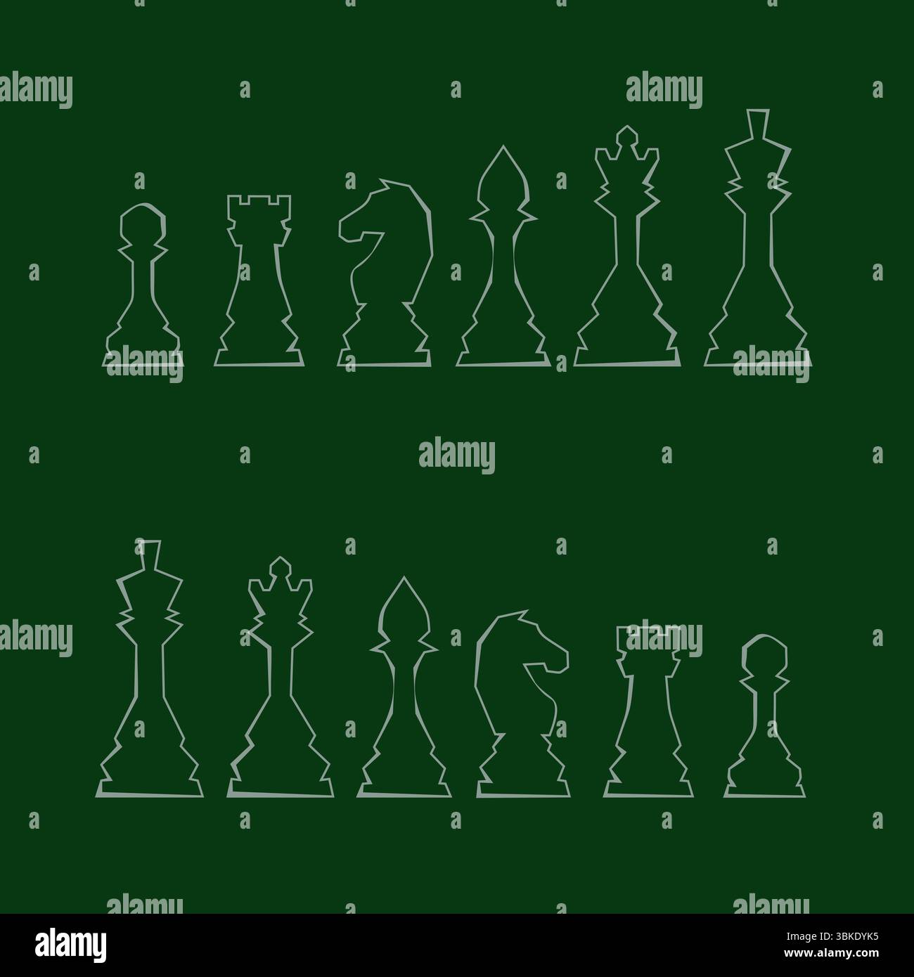 Set di icone delle figure degli scacchi. Gioco da tavolo. Re, regina, vescovo, pedone, cavallo, cavaliere, cavolo. Giornata internazionale degli scacchi. Torneo di scacchi. Concetto di strategia Illustrazione Vettoriale