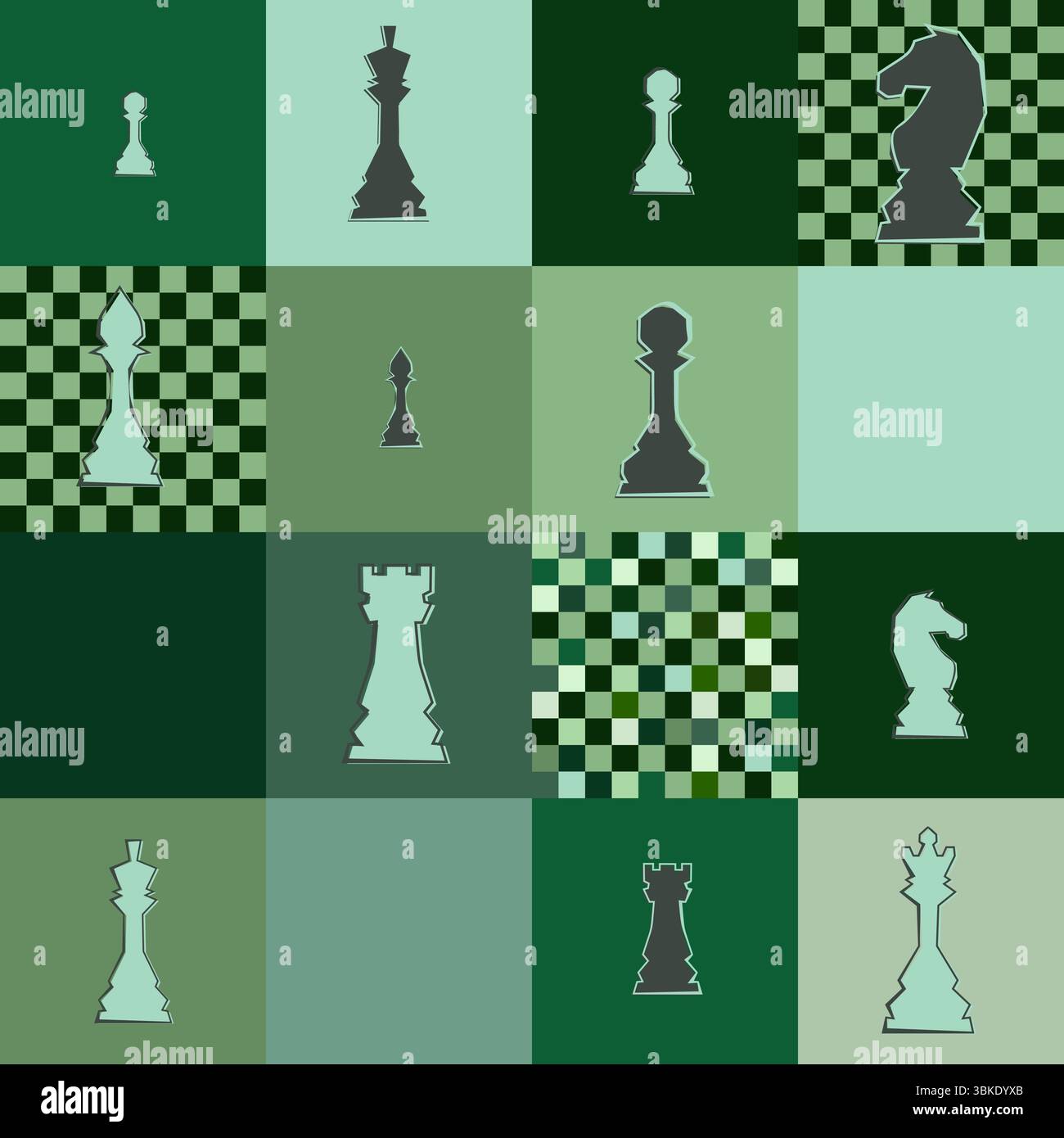 Sfondo degli scacchi. Poster per il torneo di scacchi. Illustrazione astratta del design degli scacchi. Concetto di giornata degli scacchi. Competizione, sport intellettuale, campionato. Illustrazione Vettoriale