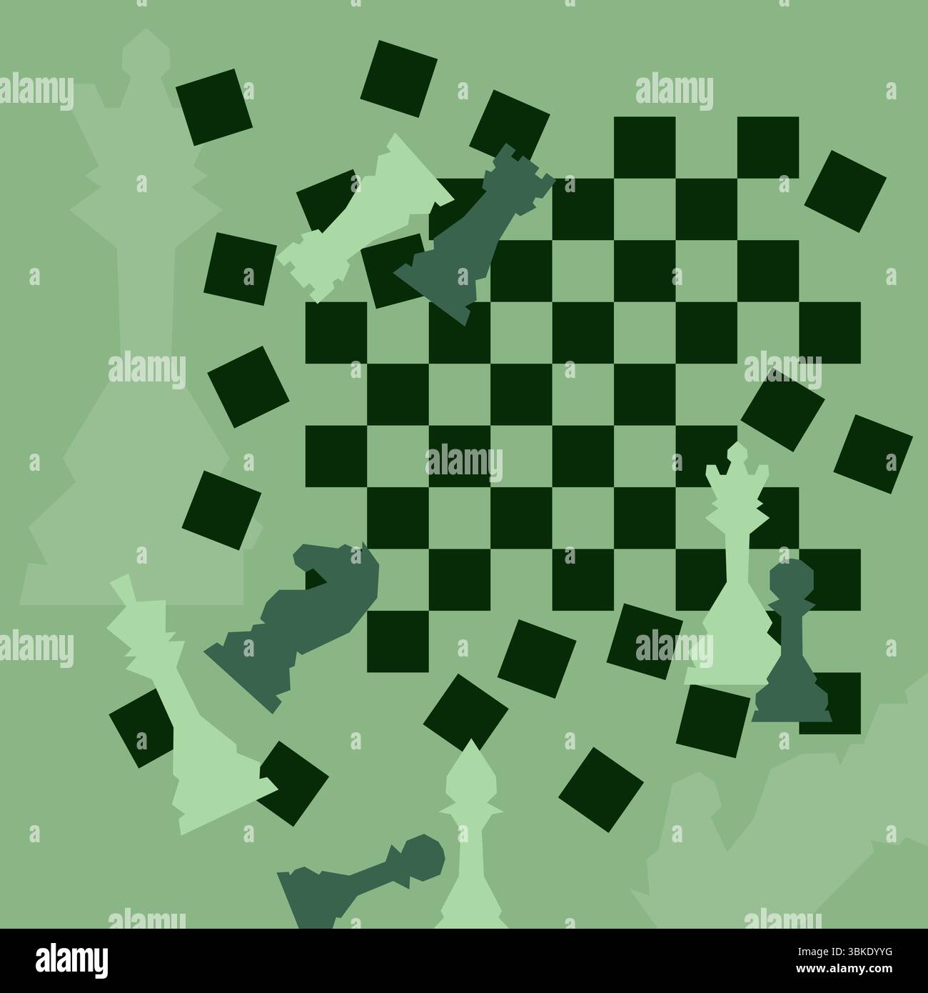 Sfondo degli scacchi. Poster per il torneo di scacchi. Illustrazione astratta del design degli scacchi. Concetto di giornata degli scacchi. Competizione, sport intellettuale, campionato. Illustrazione Vettoriale