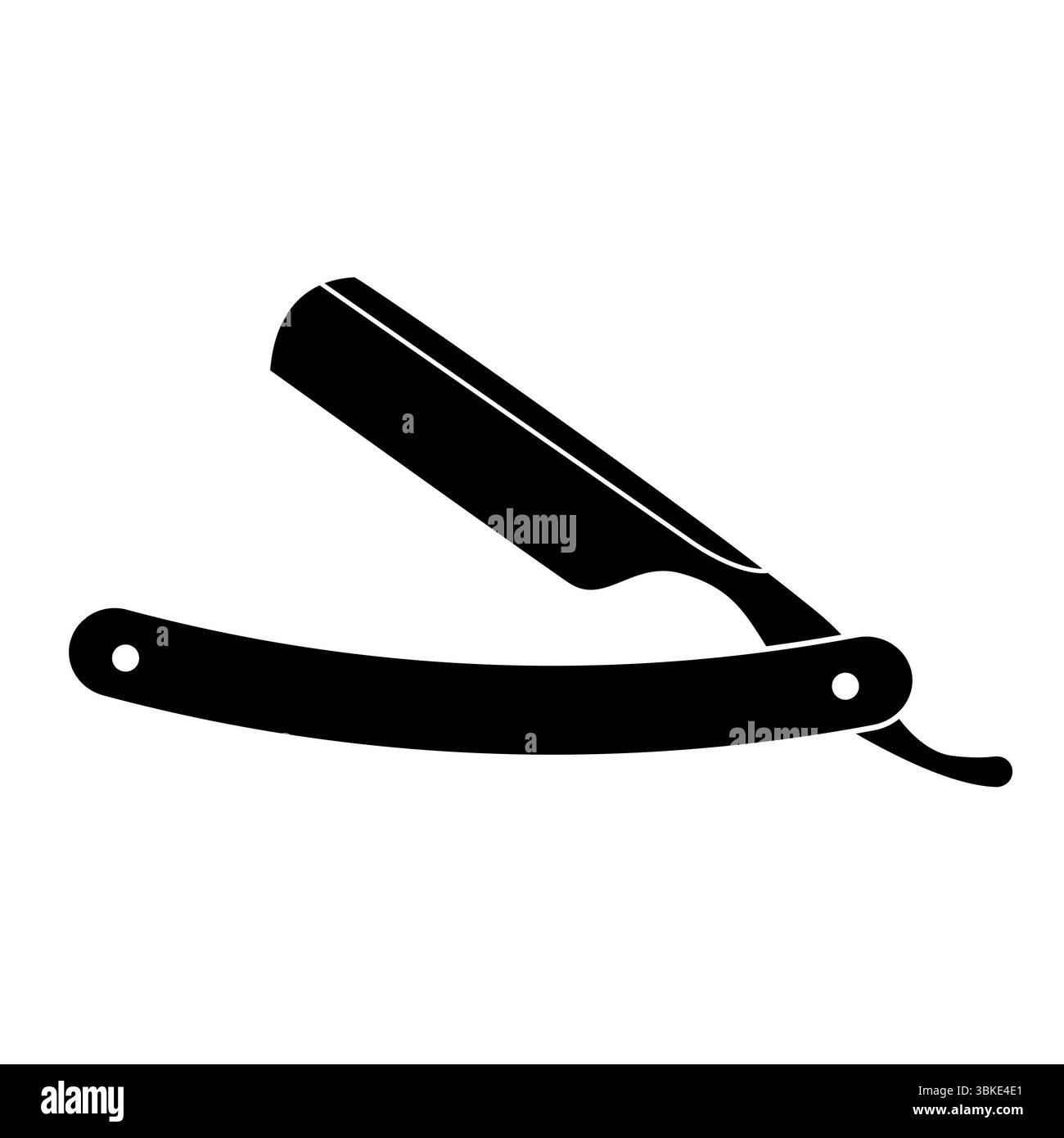 Silhouette vintage Straight Razor. Un classico rasoio da barbiere con una lama affilata e allungata e un manico ricurvo, che rappresenta gli utensili per la cura del corpo vintage. Illustrazione Vettoriale