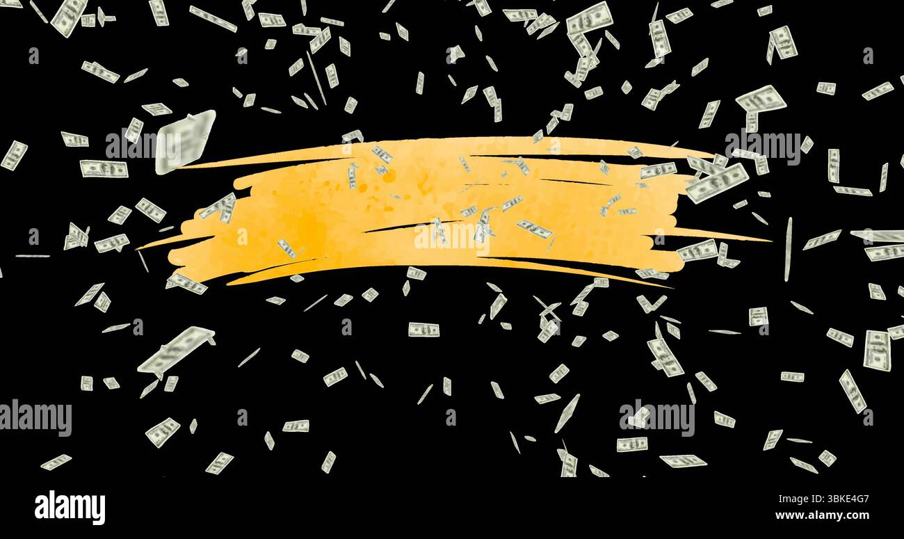 Visualizzazione del tratto di vernice giallo-arancione che attraversa l'illustrazione, con U sparsa Foto Stock