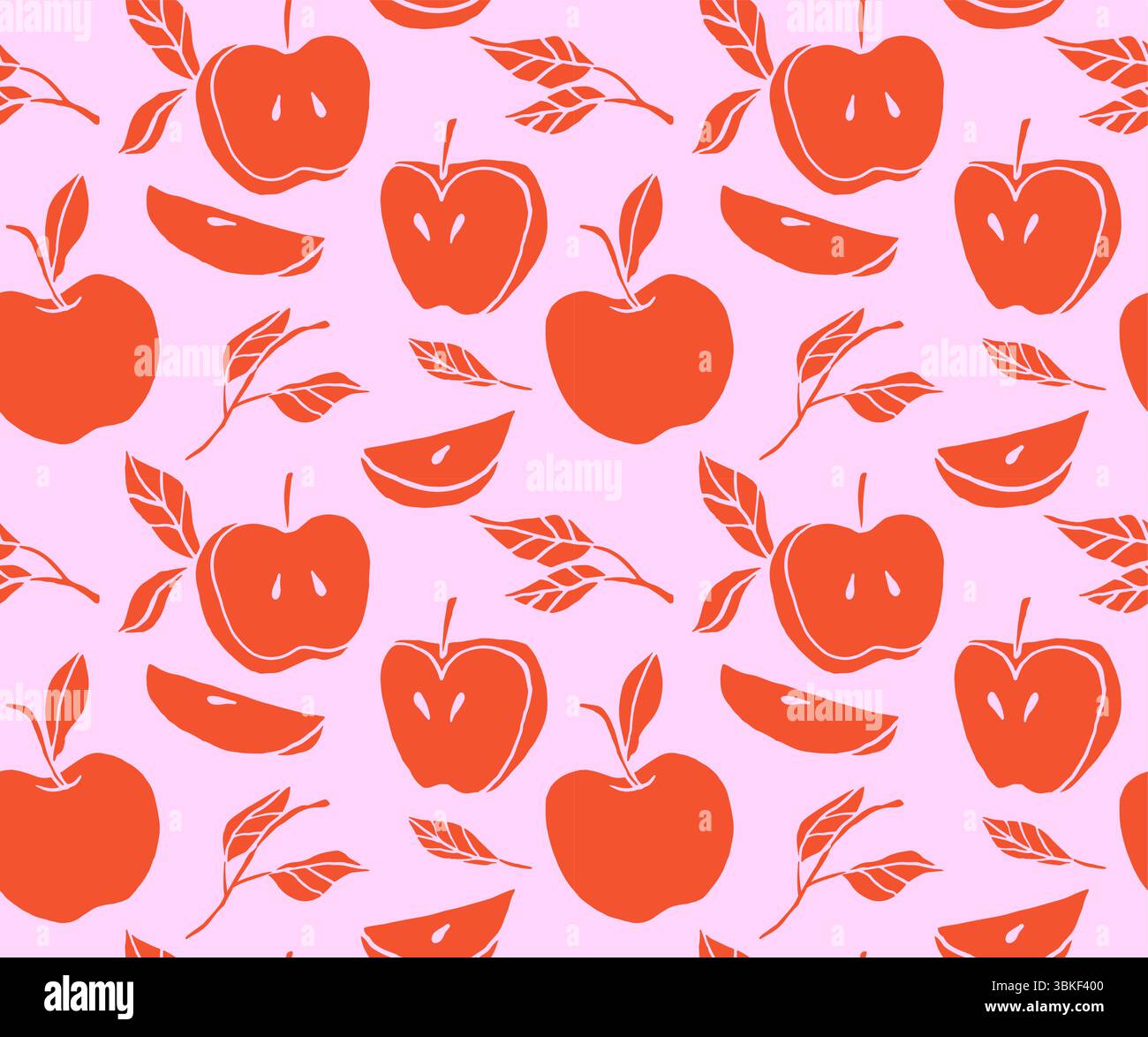 Motivo vintage senza cuciture con mele e foglie. Illustrazione Vettoriale
