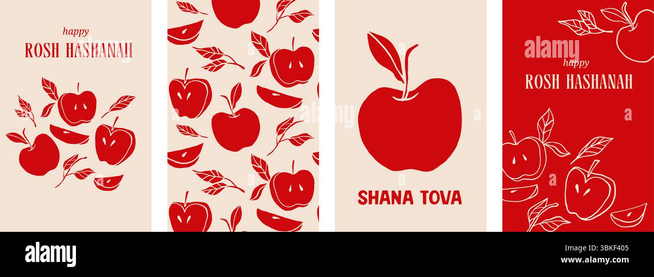 Poster e biglietti di auguri Shanah Tova con motivo mela senza cuciture Illustrazione Vettoriale