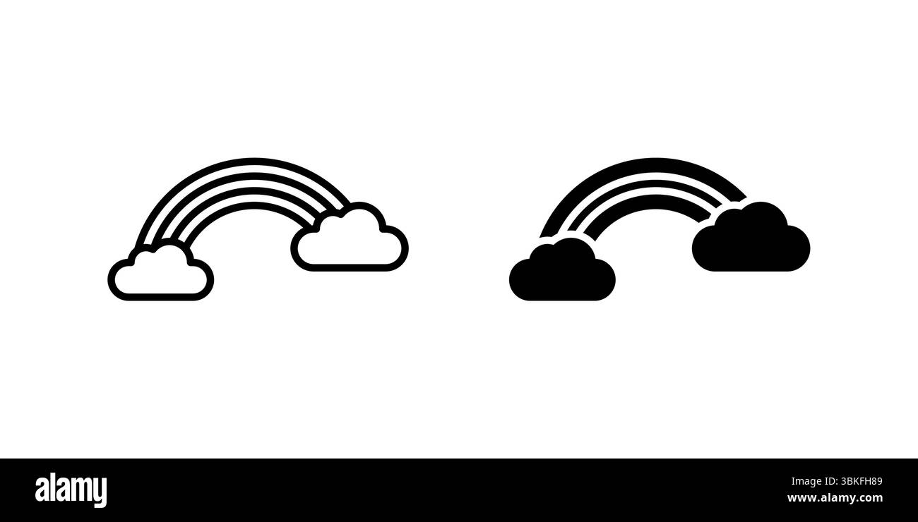 Set di icone arcobaleno. Un'icona nera di un arcobaleno, che rappresenta il tempo colorato. Illustrazione Vettoriale
