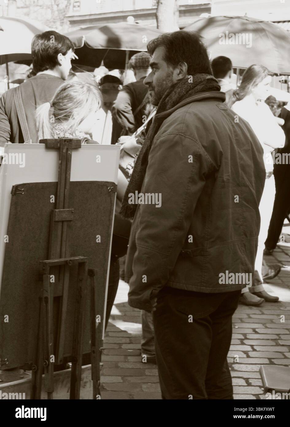 Montmartre, Parigi, Francia viaggi fotografia, artisti di strada, Parigi romantica Foto Stock