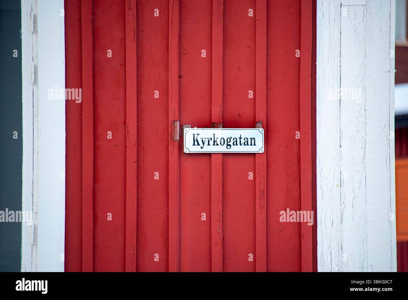 Cartello stradale in città di Kiruna - Svezia Foto Stock