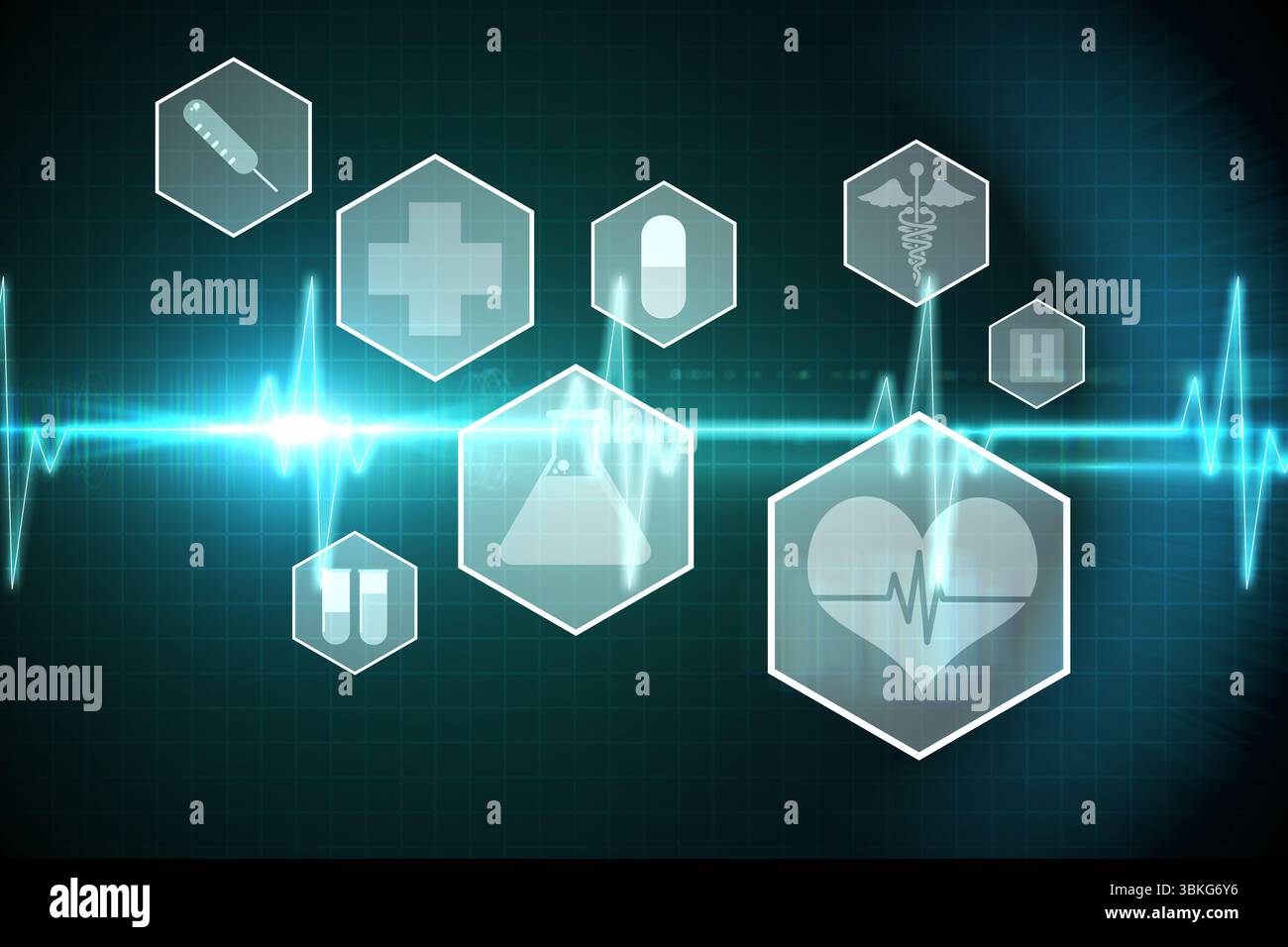 Icone di medici in esagoni menu di interfaccia Foto Stock