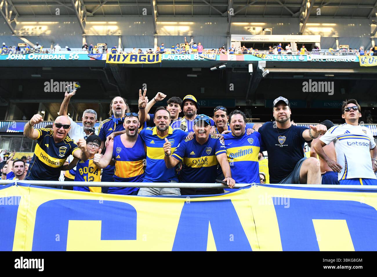 Miami, Stati Uniti. 20 giugno 2025. Tifosi del CA Boca Juniors prima della partita contro il Bayern Monaco alla Coppa del mondo per club FIFA del 20 giugno 2025 a Miami, Florida. (Foto di JC Ruiz/Sipa USA) credito: SIPA USA/Alamy Live News Foto Stock