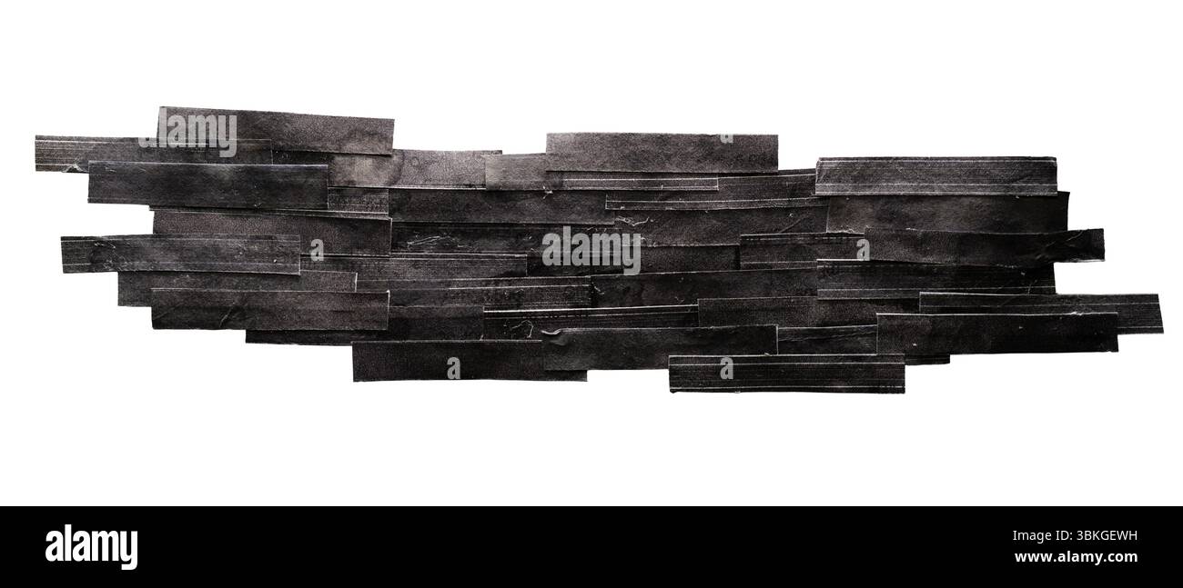 Forma astratta dello sfondo a bolle d'aria creato da carta stampata nera triturata su sfondo bianco con percorso di ritaglio Foto Stock