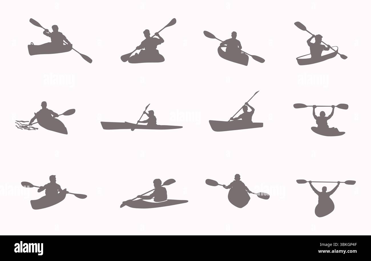 Kayak svg, silhouette kayak, silhouette canoa, silhouette kayak, svg kayak, vettore kayak, scogliera kayak. Illustrazione Vettoriale
