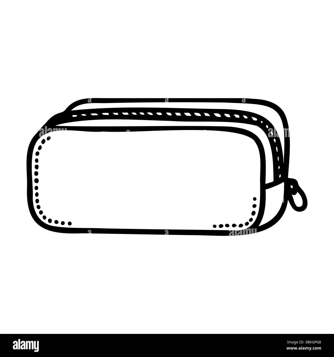 Una semplice astuccio vuoto con cerniera. Il design è minimalista e presenta una forma rettangolare e un piccolo anello per un facile trasporto. Illustrazione Vettoriale