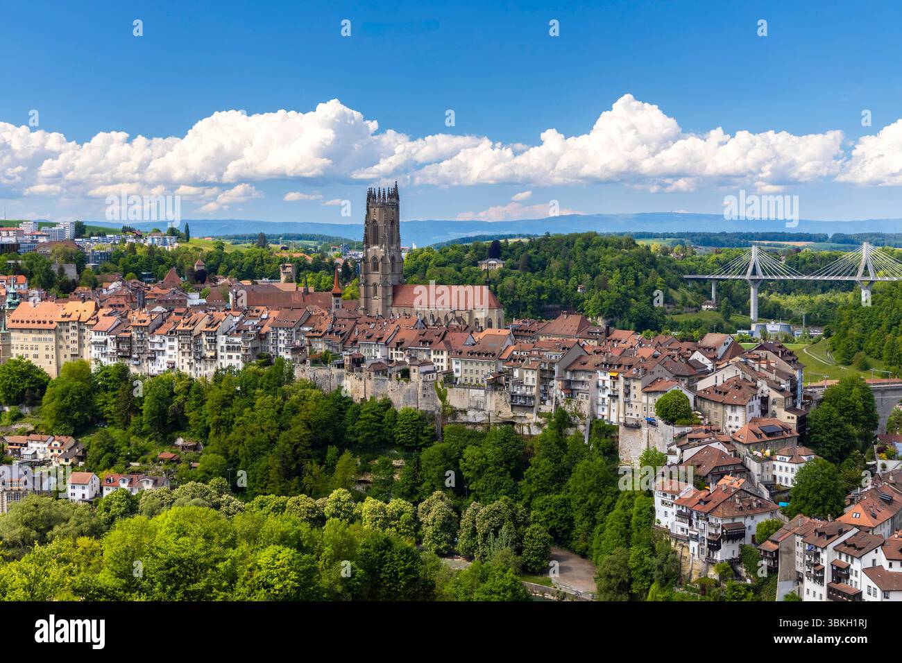 Vista dell'antica città medievale di Friburgo. Friburgo, Cantone di Friburgo, Svizzera, Europa. Foto Stock