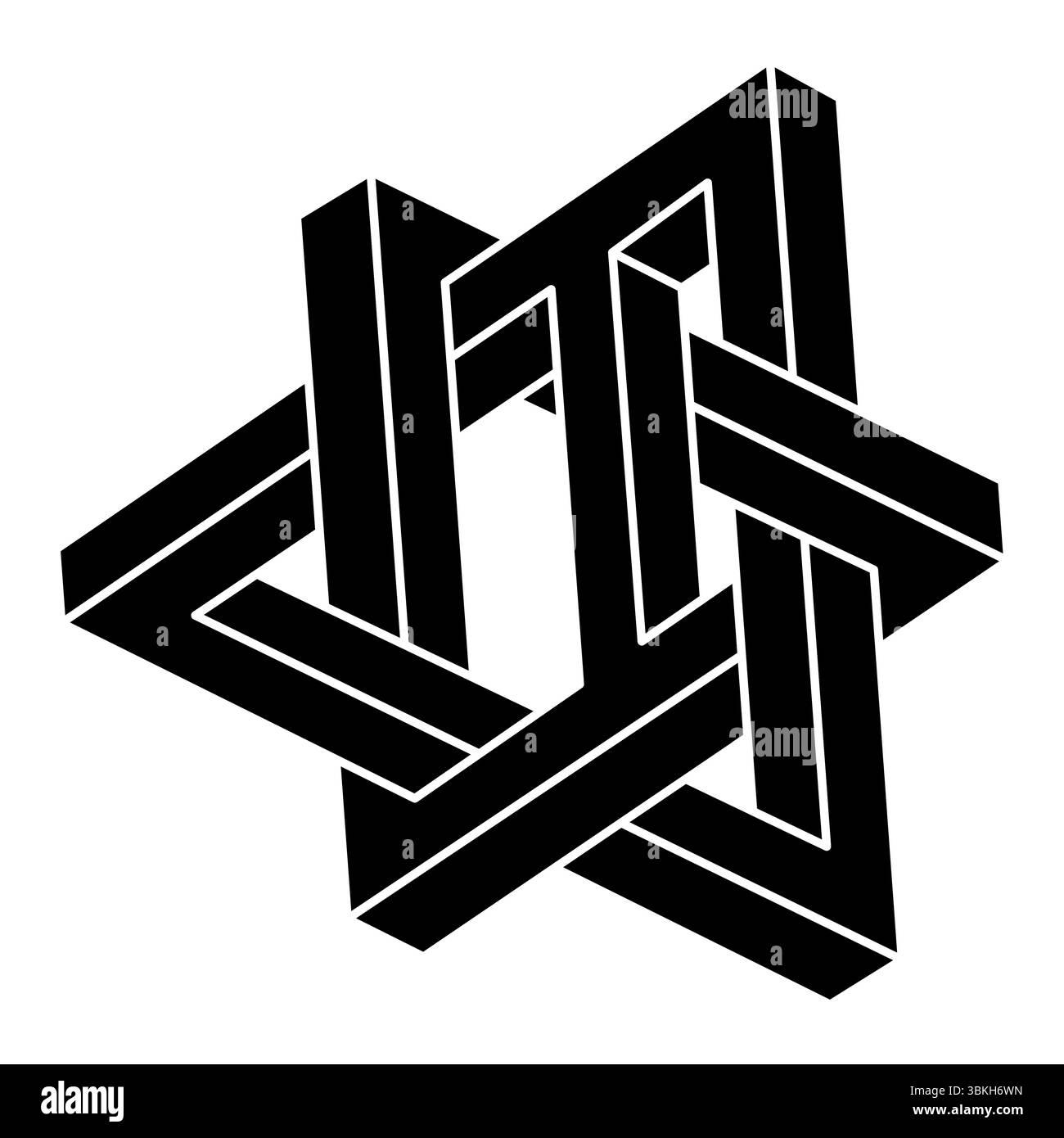 Forma illusoria ottica impossibile. Oggetto artistico ottico. Geometria sacra. Figura impossibile. Illustrazione Vettoriale