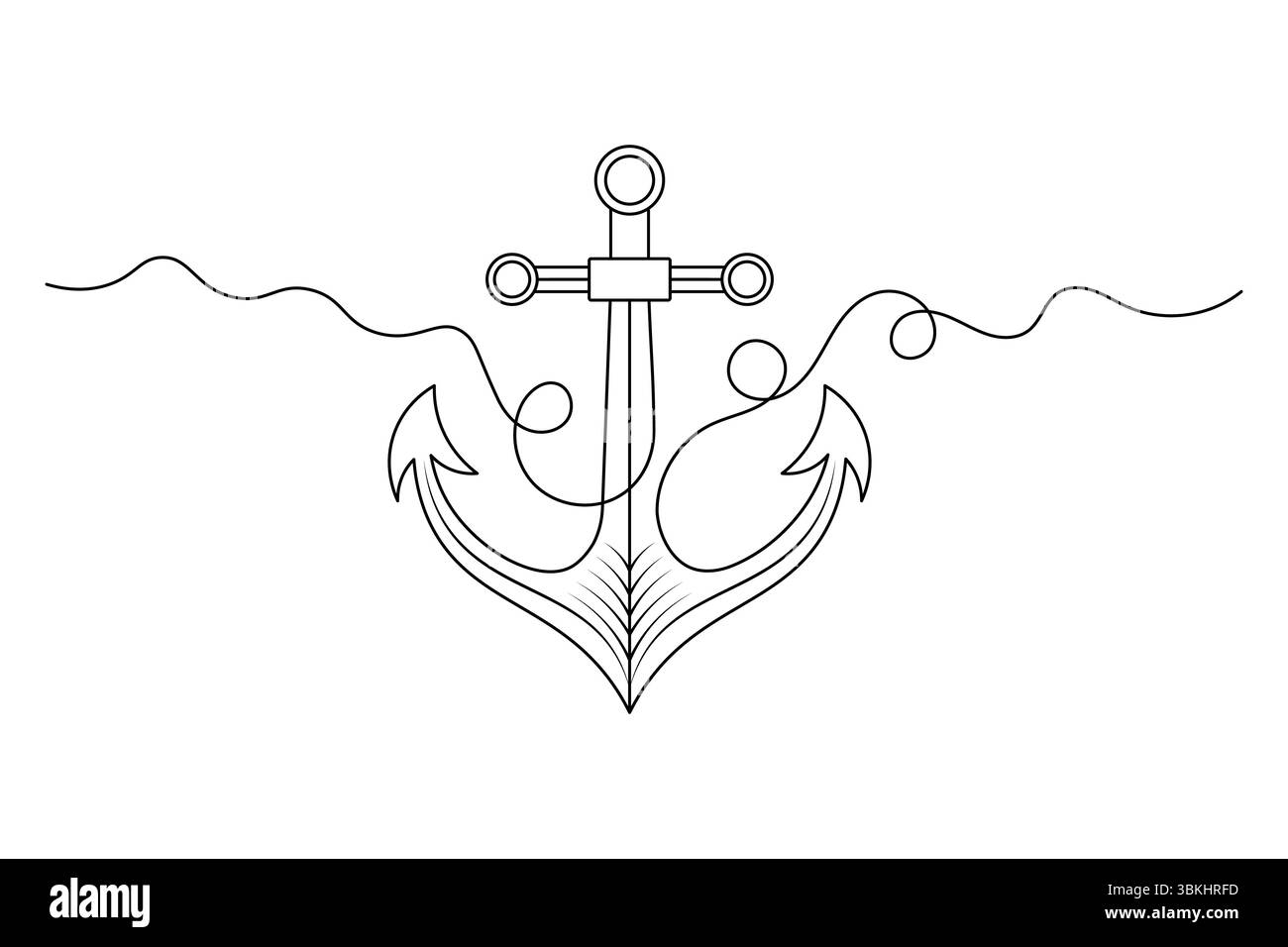Anchor Continuous Line Art Vector Design minimalista di simboli nautici. Illustrazione Vettoriale