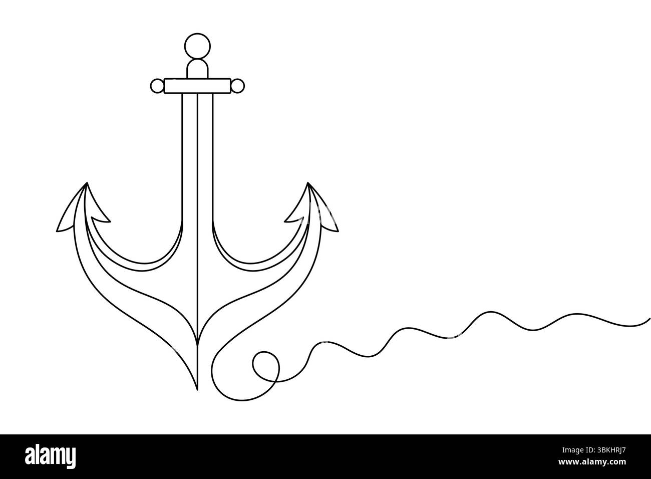 Anchor Continuous Line Art Vector Design minimalista di simboli nautici. Illustrazione Vettoriale