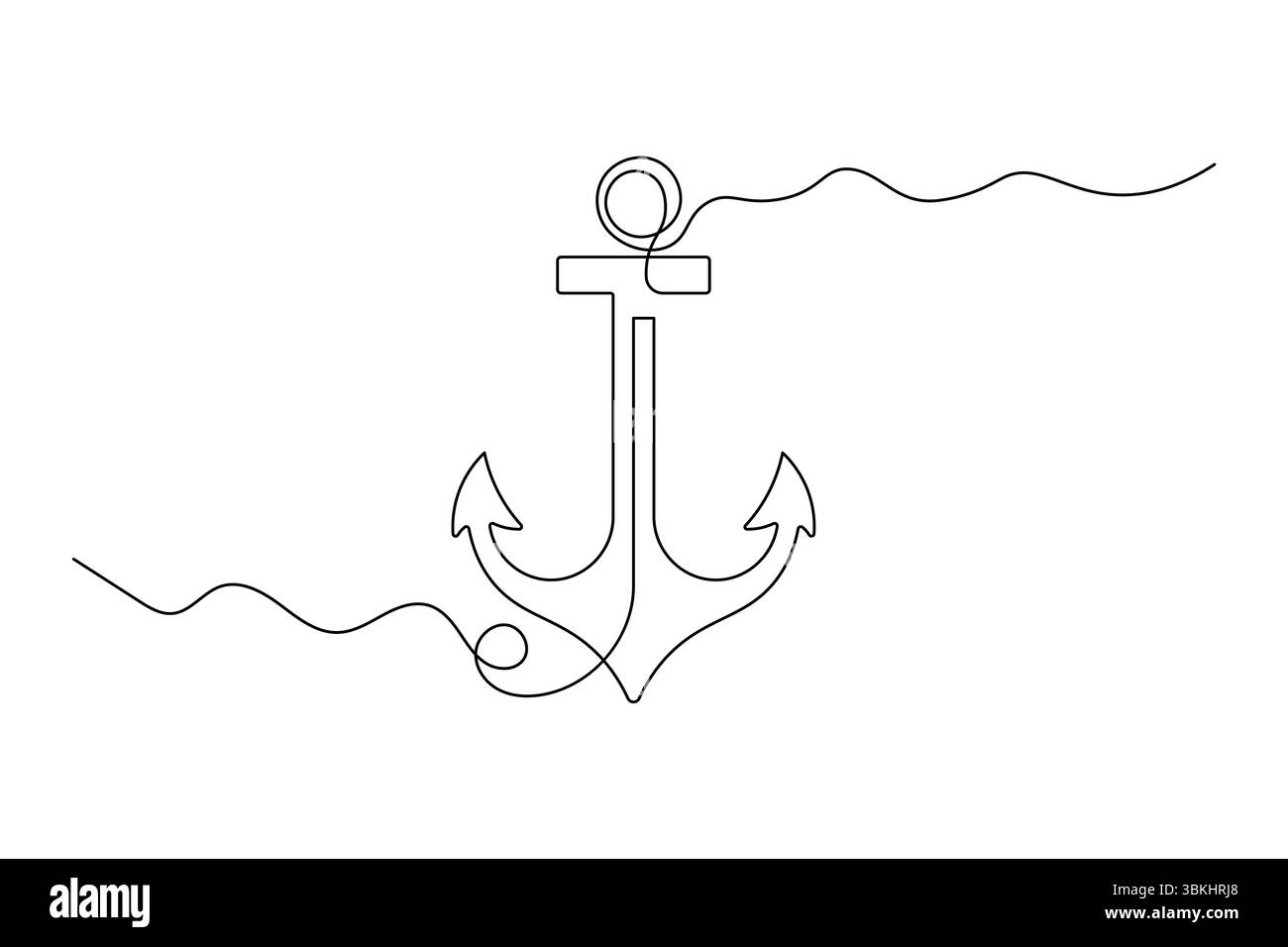 Anchor Continuous Line Art Vector Design minimalista di simboli nautici. Illustrazione Vettoriale