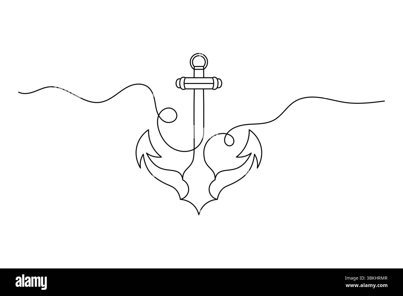 Anchor Continuous Line Art Vector Design minimalista di simboli nautici. Illustrazione Vettoriale