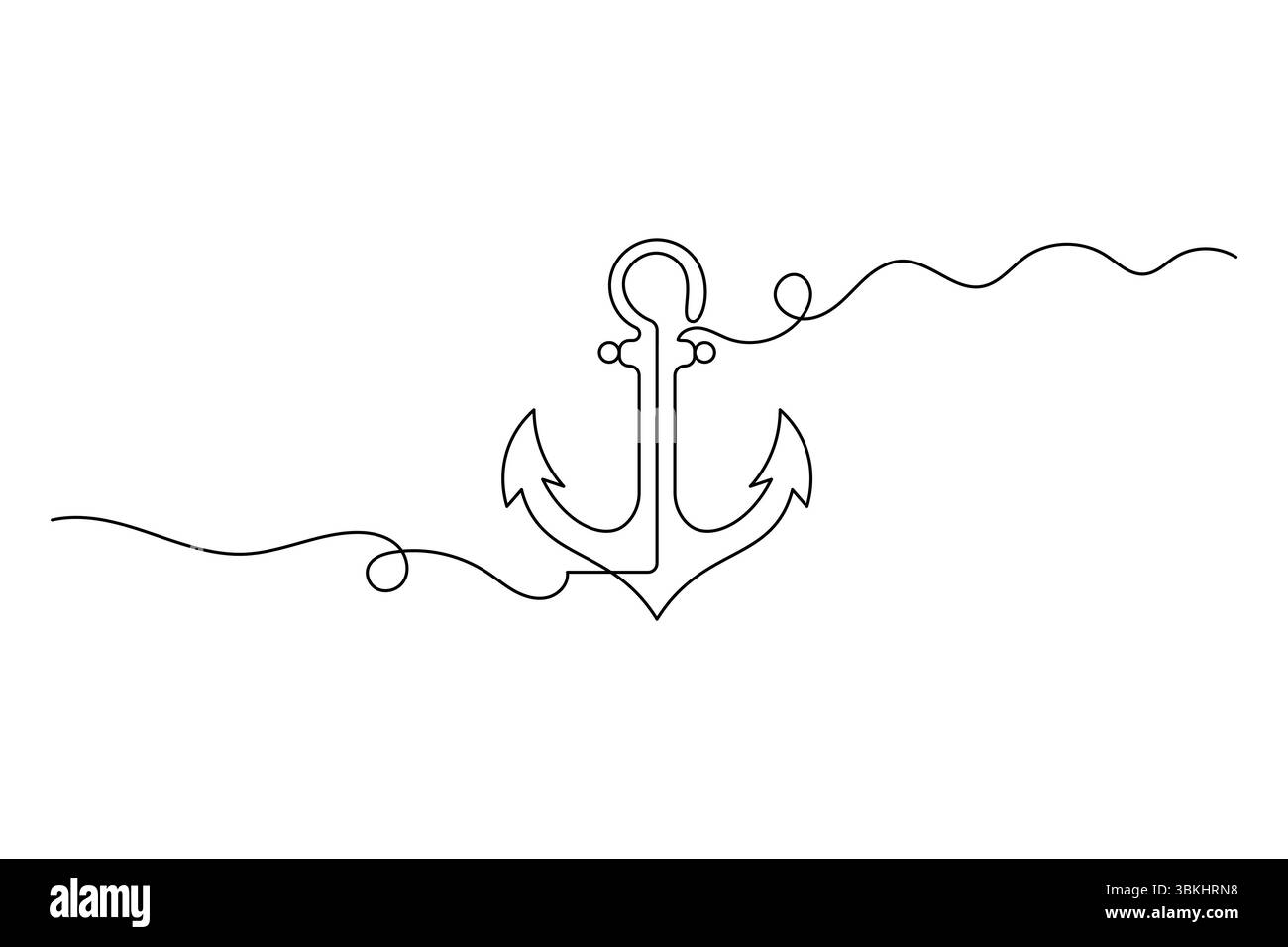 Anchor Continuous Line Art Vector Design minimalista di simboli nautici. Illustrazione Vettoriale