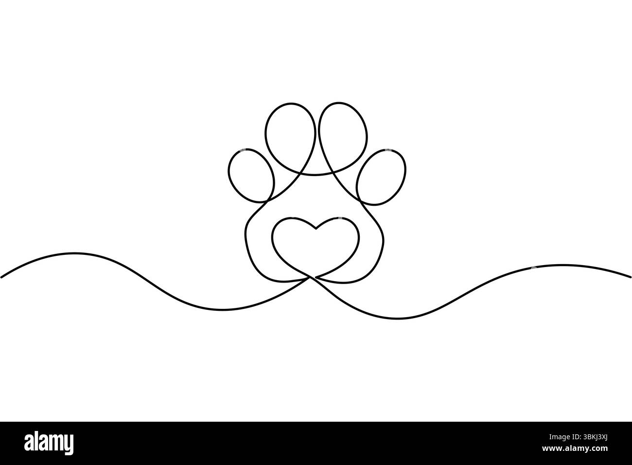 Vettore del simbolo del piede di cane a linea singola e stampa del contorno della zampa Illustrazione Vettoriale