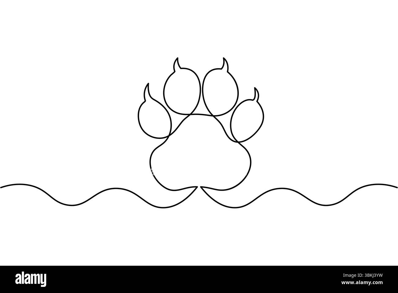 Zampa di cane di una linea disegnando un'illustrazione vettoriale minimalista Illustrazione Vettoriale
