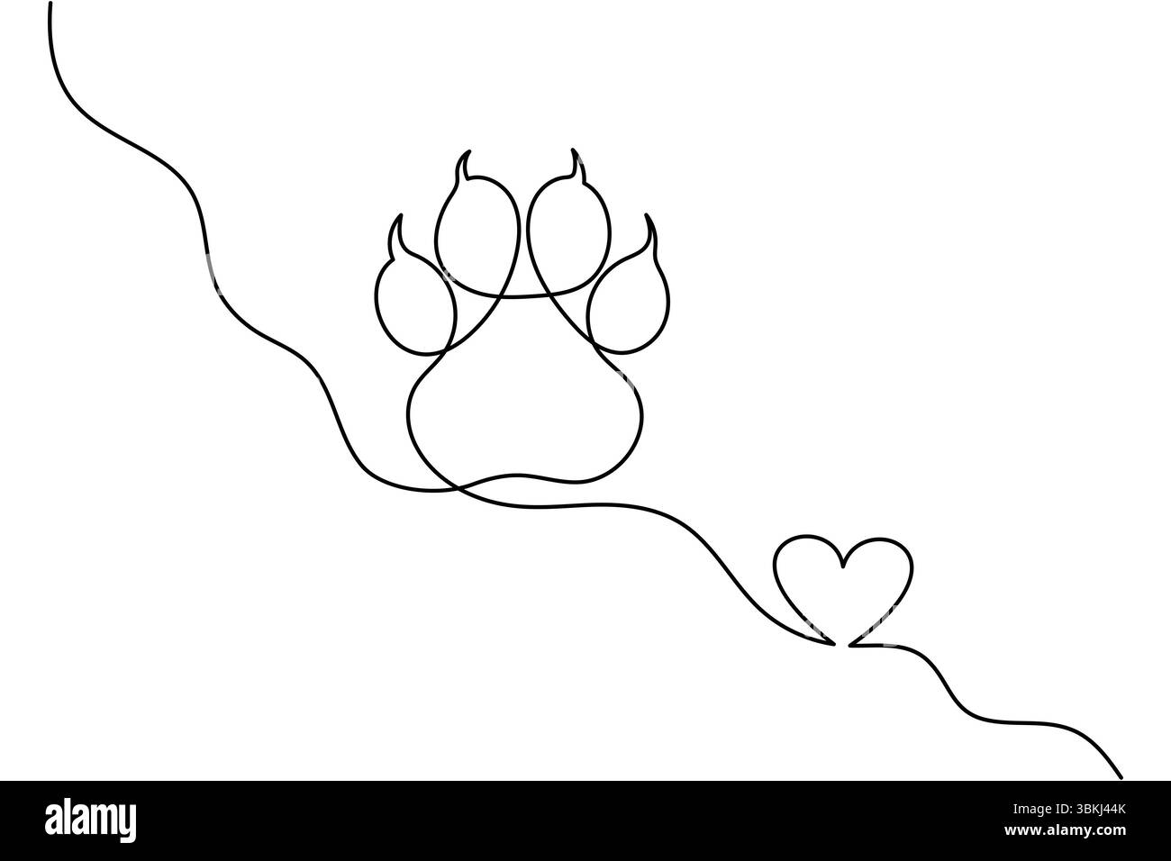 Vettore del simbolo del piede di cane a linea singola e stampa del contorno della zampa Illustrazione Vettoriale