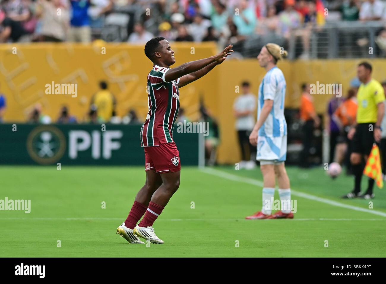 NEW JERSEY (NY), 06/21/2025 - CLUB WORLD CUP/FLUMINENSE X ULSAN HD (KOR) - Jhon Arias di Fluminense , durante la partita tra FLUMINENSE X ULSAN HD (KOR), valida per il secondo round della fase a gironi della Coppa del mondo per club 2025, tenutasi presso il MetLife Stadium di New York, nel pomeriggio di questo sabato 21. (Foto: Eduardo Carmim/Alamy Live News) Foto Stock